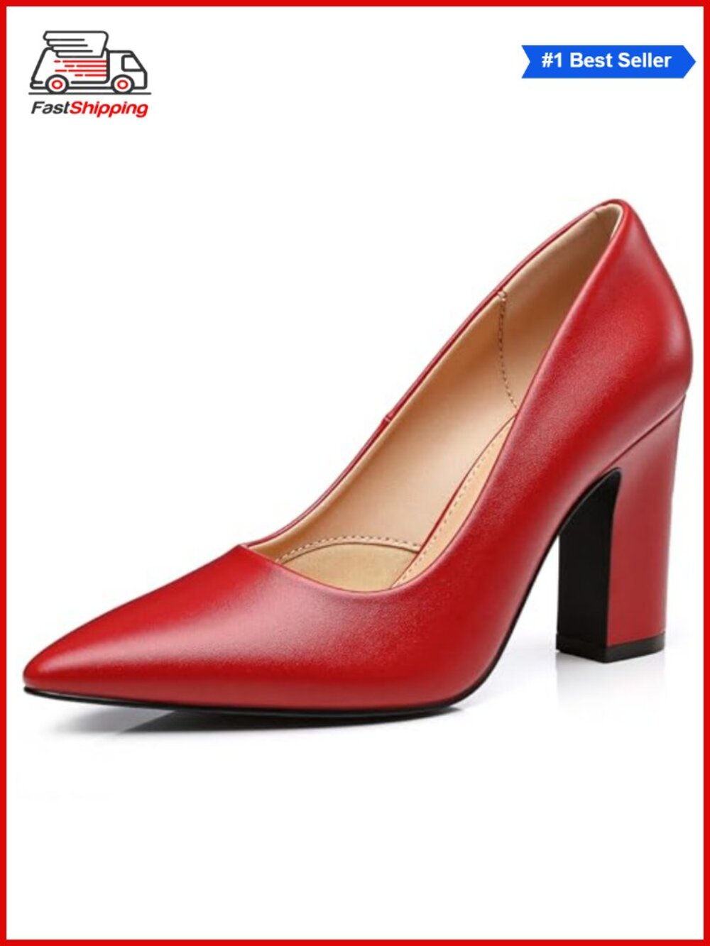 ✨Women's Chunky Block High Heels Pointed Toe Slip-On Dress Pumps 3.54"
